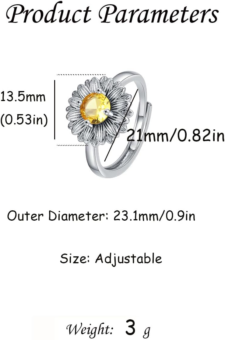 Vintage CZ Daisy Flower Statement Ring for Women Silver Gold-Toned Fashion Yellow Crystal Floral Adjustable Expandable Wrap Finger Rings Comfort Fit Dainty Wedding Engagement Jewelry - Image 6