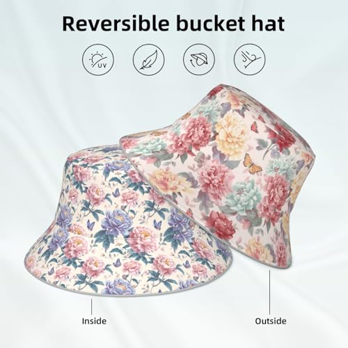 Image of Bucket Hat Double-Side-Wear Reversible Sun Hat Beach Travel Hiking for Women Men