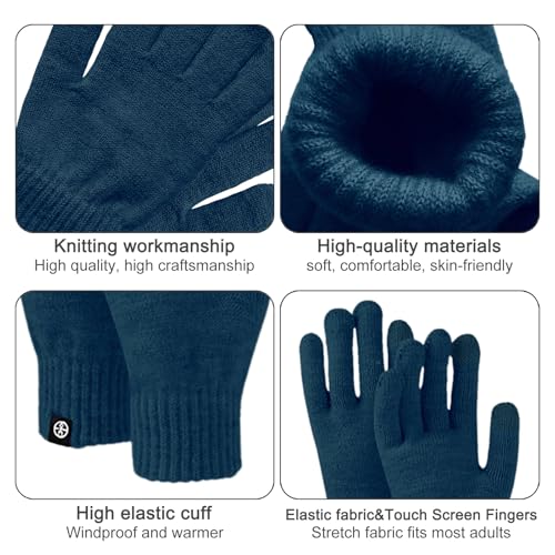 Baynetin Mütze Schal & Handschuh-Sets 3in1 Unisex BeanieMütze Touchscreen Handschuhe und Loop Schal Set mit Weiches Fleecefutter für Outdoor Sport Joggen Skifahren (Blau)