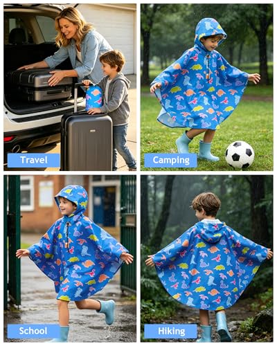 Image of OlyPegic Kids Rain Poncho with Hooded Reusable Waterproof Lightweight Ponchos Kids Boy Girl Raincoat Outwear
