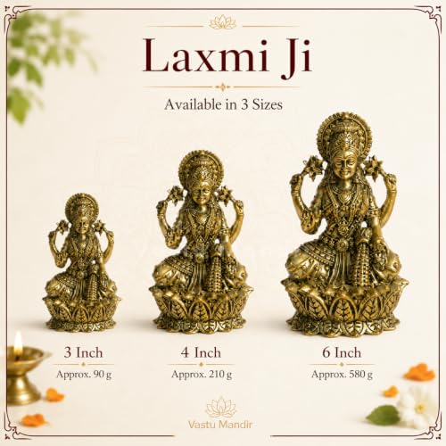 Image of Brass Lakshmi Ji Idol, Vastu Remedy for Wealth & Prosperity (4 Inch, 210 g)