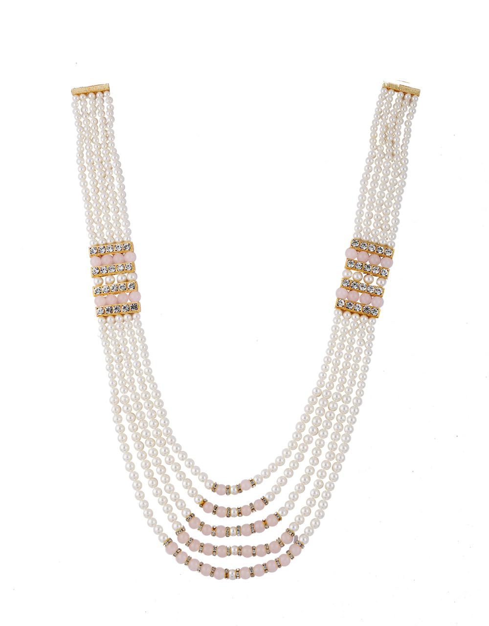 anuradha pearl 5 Layered Traditional Gold-Plated Baby Pink Colour and White pearl Dulha groom sherwani Necklace/Moti Mala for Men for wedding.-picture-28