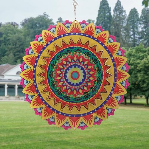 Mandala Hanging Wind Spinner 3D Stainless Steel Hanging Windmill 6 inch Weathervane Kinetic Sculpture Art Gardens Outdoor Indoor Decoration