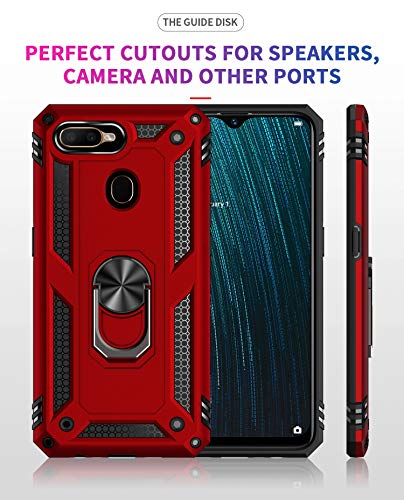 Image of Covers and Cases for Oppo A5s Case Back Cover Rugged Armor TPU + PC Hybrid Kickstand Oppo A5s Back Case /Cover with Ring Holder Designed for Oppo A5s /Oppo A7 / Oppo A12 Back Case-Red