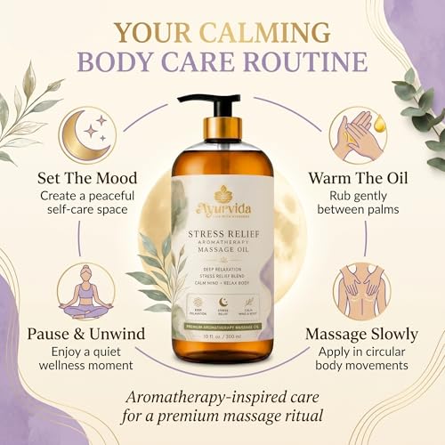 Image of Stress Relief Aromatherapy Massage Oil - Relaxing Spa Massage Oil for Better Sleep, Full Body Relaxation & Calming Skin Nourishment | 300ml