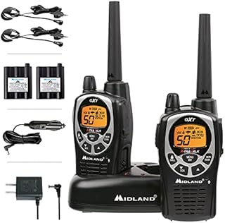 Midland 50 Channel Waterproof GMRS Two-Way Radio - Long Range Walkie Talkie with 142 Privacy Codes, SOS Siren, and NOAA Weather Alerts and Weather Scan (Black/Silver, Pair Pack)