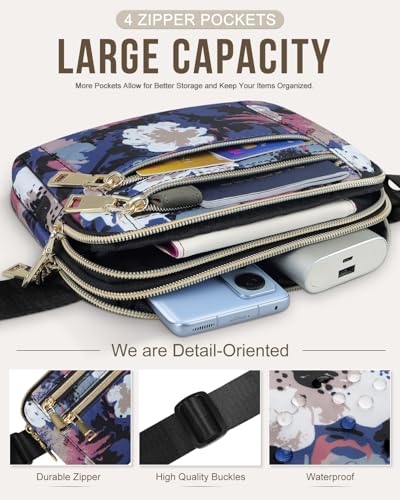 Image of Fanny Packs for Women 4 Zip Pocket Crossbody Belt Bag Waist Bags | Waterproof, Fashion Waist Pack, Crossbody Bags for Women, with Adjustable Strap, for Workout,Running,Traveling(Watercolor,M)