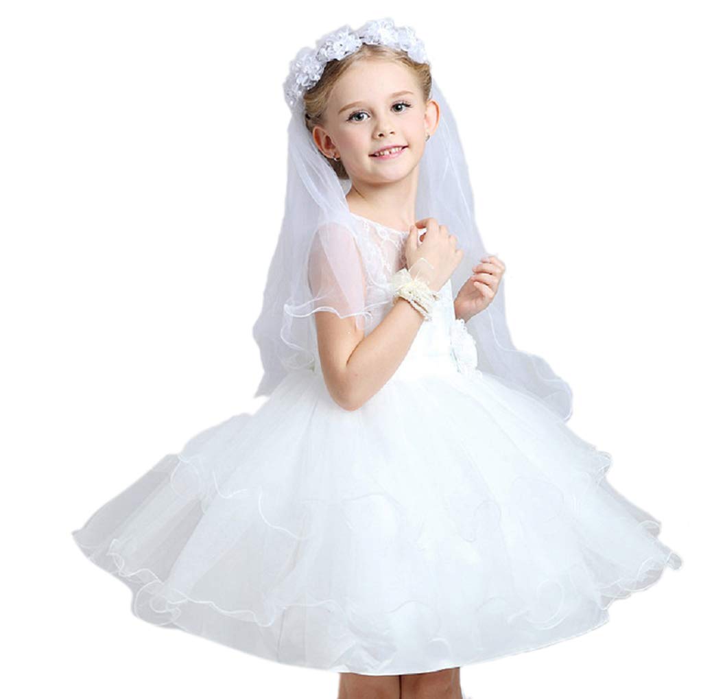 Eliffete Girls White Floral Wreath Pearl First Communion Veil for Party Birthday