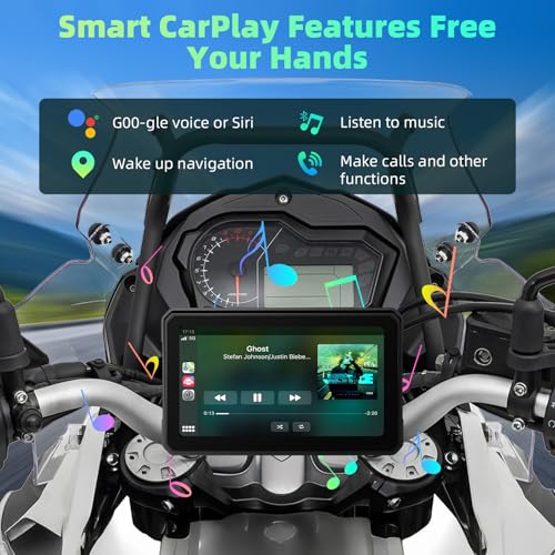 Image of SIXTOP Motorcycle CarPlay Screen with Wireless Apple CarPlay Android Auto, IP68 Waterproof Touch Screen 5 inch GPS Navigation Carplay para Moto, Dual Bluetooth, Siri Google Voice Control