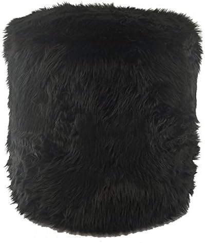 Metje Faux Fur Pouf - Ottoman, 17Dia x 17H, Black