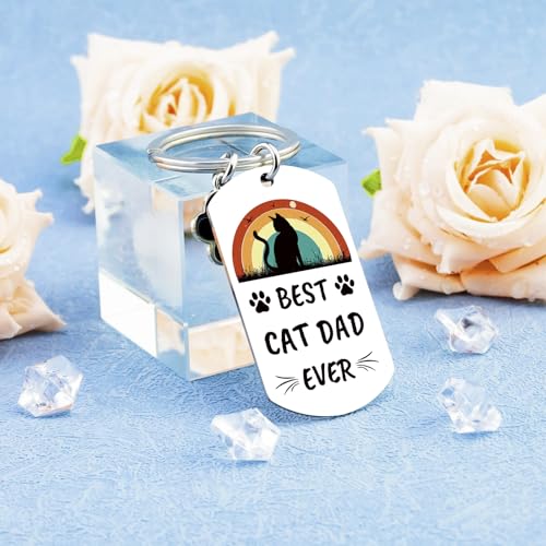 Image of Cat Dad Gifts for Men Cats Daddy Gifts for Men Catfather Keychain | Black Cats Keychain Accessories Cat Dad Fathers Day Gift Birthday Gift Christmas Stocking Stuffers Presents for Father