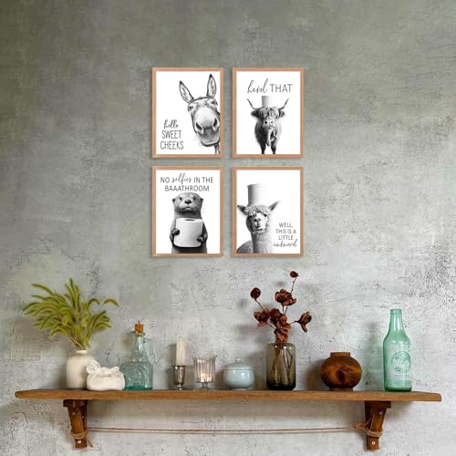 Funny Bathroom Wall Art Black and White Bathroom Signs Decor Rustic Donkey Cow Pictures Wall Decor Funny Animals Head on Tissue Paper Canvas Art Prints for Toliet Bedroom,Unframed,8x10inchx4pcs - Cosy Home Interiors Funny Bathroom Wall Art Black and White Bathroom Signs Decor Rustic Donkey Cow Pictures Wall Decor Funny Animals Head on Tissue Paper Canvas Art Prints for Toliet Bedroom,Unframed,8x10inchx4pcs - Image 2