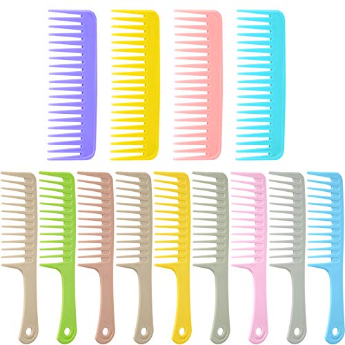12 Pieces Wide Tooth Combs Colorful Detangling Hair Brush Paddle Hair Comb Wide Teeth Styling Comb for Thick, Curly, Long, Wet Hair, Random Colors