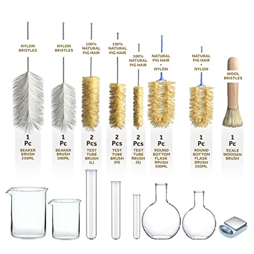 Mymed 11 Pcs Lab Cleaning Water Bottle Brush Cleaner, Water Bong Cleaning Kit, Straw Cleaner Brush, Bong Cleaner 8 Sizes - 6 X Test Tube Brush, 2 X Beaker Brush, 2Xround Brush Flask, 1Xscale Brush #TOP5