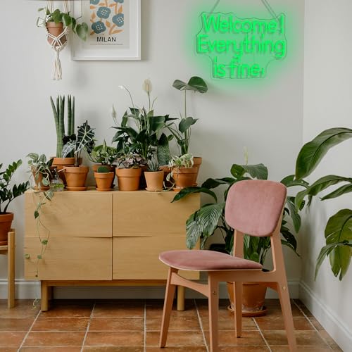 Image of ineonlife Welcome Everything is Fine Neon Sign Light Up for Wall Decor Led Signs for Home Small Acrylic Art Decor for Office Room Bedroom Bar Cafe Friend Gifts Decorations