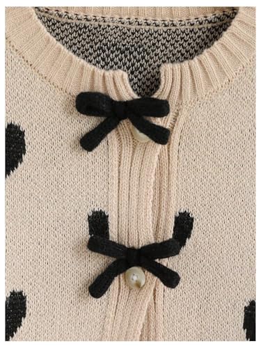 Floerns Girl's Heart Bow Button Cardigan Crew Neck Long Sleeve Knit Crop Sweater4