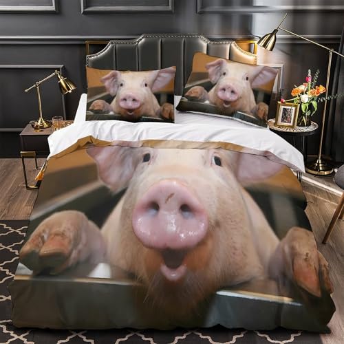 Parure de lit cochon impression 3D haute définition en microfibre premium légère 140x200 - 2