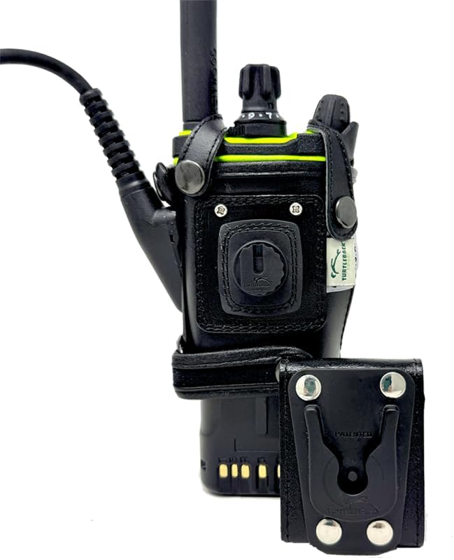 Kenwood VP8000 Duty Belt Clip Carry Holder Case, Turtleback Holder fits Kenwood VP8000 Radio Black Leather Duty Belt with Heavy Duty Rotating Belt Clip