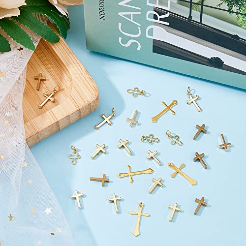 SUPERFINDINGS 36Pcs 6 Styles Small Cross Charms 18K Gold Plated Brass Cross Pendants Jesus Christ Cross Charms Pendants for Jewelry Making Crafting Findings Handmade Craft DIY,Hole: 1~3mm - Image 4