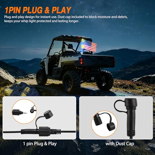 Image of Nilight LED Whip Light 1PC 2FT Spiral RGB Antenna Whips with Spring Base, App /Remote Control DIY Chasing Patterns Brake & Reverse Lights for Side by Side ATV UTV RZR Can-Am Buggy Jeep