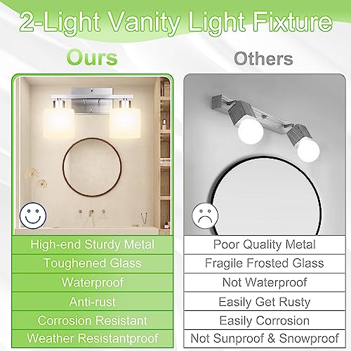 Image of CANMEIJIA 2-Light Bathroom Vanity Light Fixtures Brushed Nickel, Morden Vanity Wall Scones Lighting for Bedroom Living Room, Vanity Lights with Milky White Glass Shades, E26 Socket, Bulbs Not Included