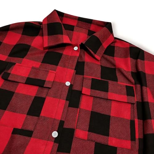 Flannel Shirts for Women Long Sleeve Long Plaid Tops Button Down Shacket (US, Alpha, Large, Regular, Regular, Wine) - image 7
