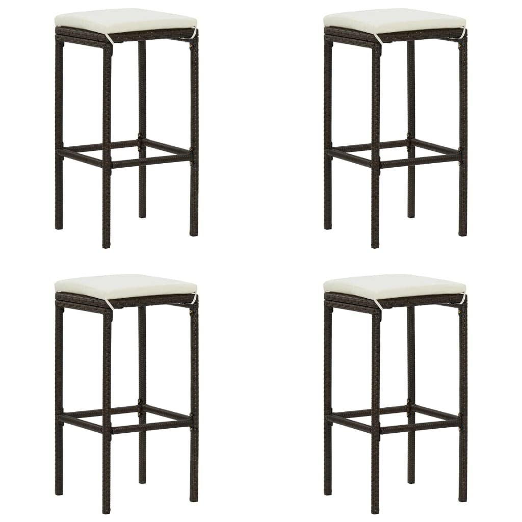 Set Bar da Giardino 5 pz Tavolo e 4 Sgabelli Polyrattan Marrone | Mobili alti per terrazzo e giardino con cuscini sfoderabili e poggiapiedi integrato per aperitivi all'aperto.