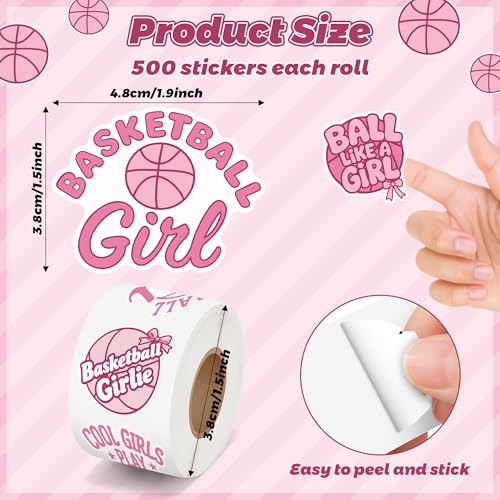 Image of Pink Basketball Stickers Roll - 16 Design Waterproof Vinyl Self-Adhesive Decals for Laptop Water Bottle Scrapbook Notebook Phone Case Skateboard Luggage DIY Craft Party Favors Gift Supplies
