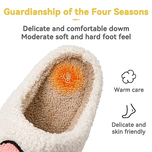 Mukinrch Smiley Face Slippers for Women, Retro Cute Cowboy Happy Face Slipper Men,Comfy Memory Foam Preppy Slipper Warm Plush Cozy Slip-On Indoor Outdoor Fluffy House Slippers for Men Women4