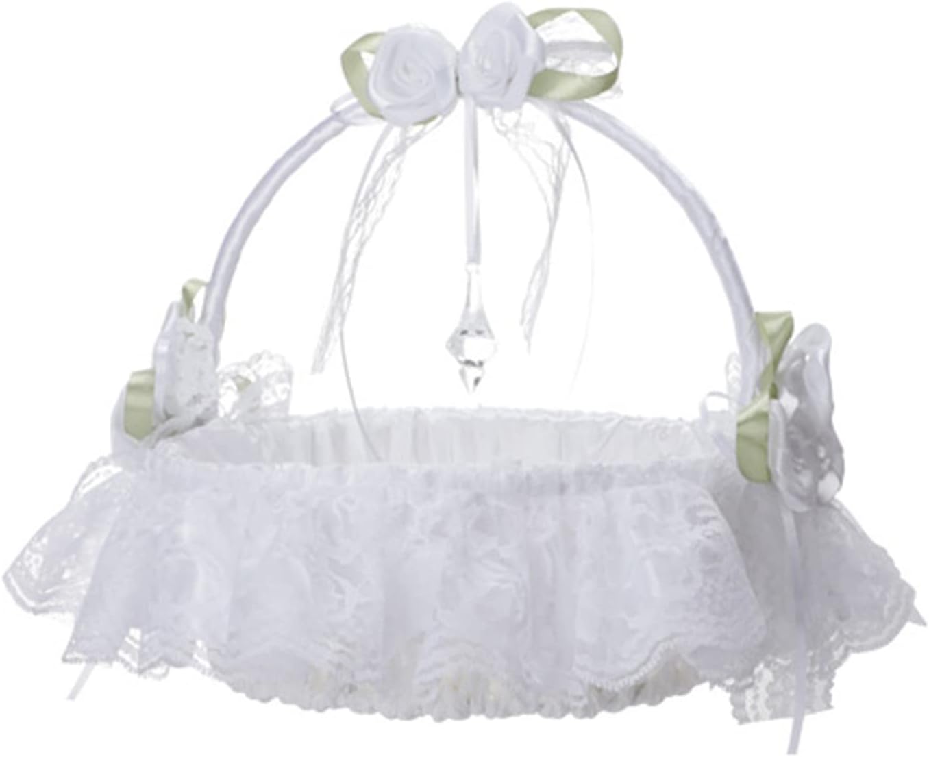 White Large Flower Girl Baskets for Weddings Set of 2, Fairy Lace Bowknot Wedding Flower Basket with Foldable Handle and Rhinestone Satin Lace Collection, Decoration and Party Supplies