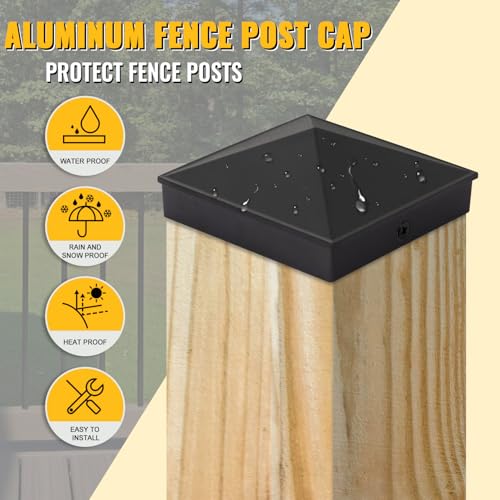 Image of VIVIDA 4x4 Aluminum Post Caps(Actual 3.5 inch x 3.5 inch), Black Metal Fence Post Caps with Waterproof Matte Powder Coated, for Wooden Fence, Deck, Mailbox, Patio, Pyramid Style, Screw Included, 2 Pack