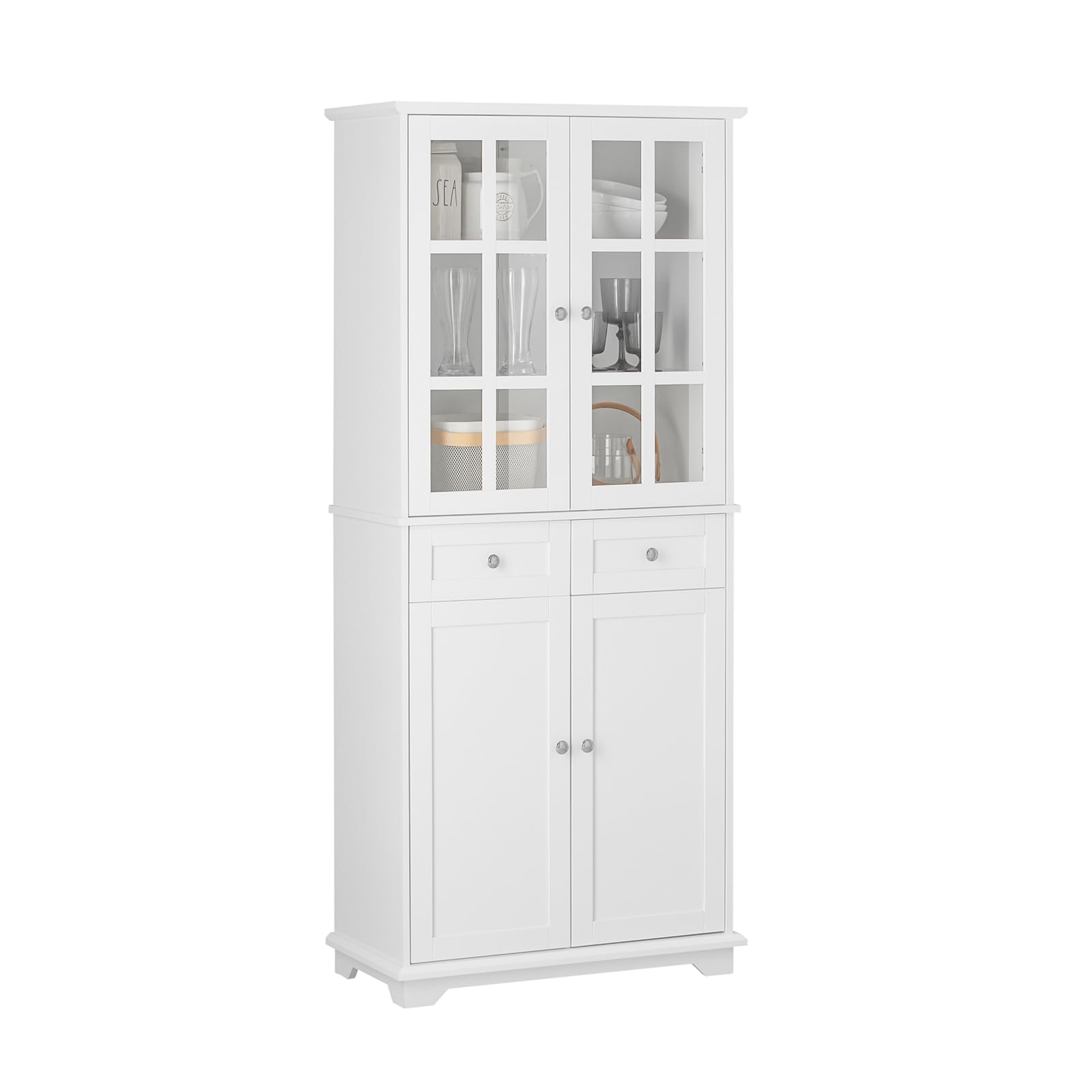 SoBuy Credenza Alta per Cucina Mobile Buffet in Legno con 6 scomparti e 2 cassetti Armadio Dispensa in Stile moderno Bianco 75x40x175cm FSB76-W