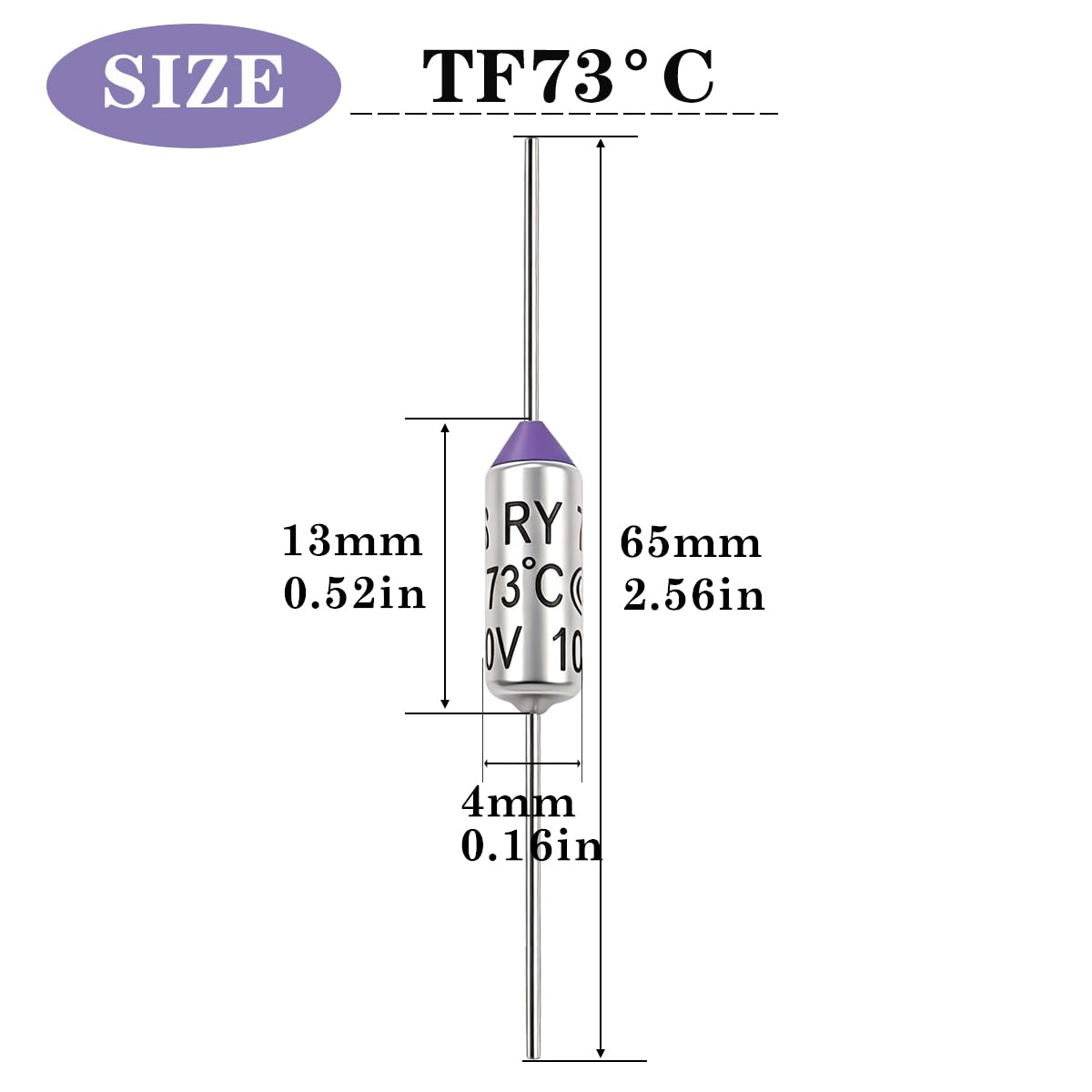 Tnisesm 10 Pcs 73 Degree Metal Thermal Cutoffs Thermal Fuse 10A 250V with Non-Insulated Butt Connectors(22-18 AWG) for Motor Transformer Electric Industrial Home Appliance 73°+BN0.75 image 2