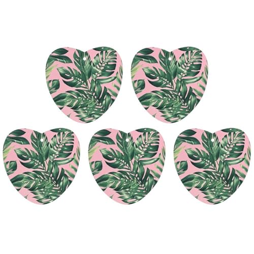 5 Pcs Car Air Fresheners Hanging Scented Cards for Cars Green Palm Tree Leaves Pink Car Air Fresheners Cars Interior Decoration Fragrance Scented Cards for Rearview Mirror Auto Accessories