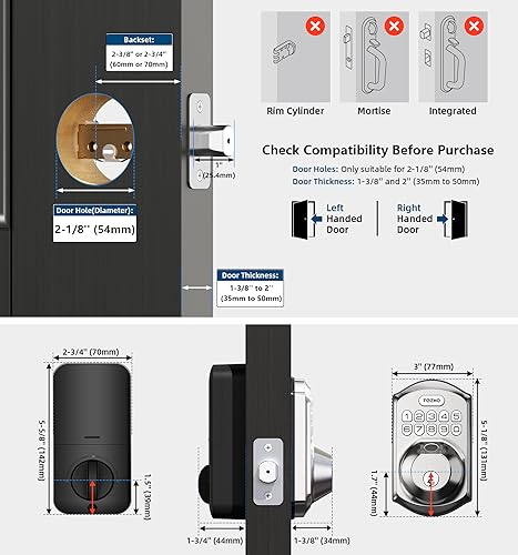 Teeho TE002 Fingerprint Door Lock - Keyless Entry Door Lock - Electronic Keypad Deadbolt Lock - Smart Locks thumb #5