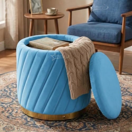 Image of Mythic ArtsRound Upholstered Sitting Stool & Footrest Velvet Storage Ottoman Pouffe13 X 13X 16 inch | Versatile Puffy for Living Room, Bedroom, and Office ? Chic Home Furnishings & Dcor RED