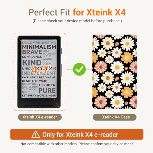 Image of CoBak Magnetic Case for XTEINK X4, Ultra-Lightweight Protective Cover for Xteink X4 E-Reader, Secure Magnetic Attachment(Sunny Daisies)