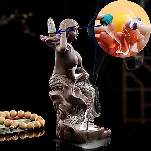 Otofy Mermaid Ceramic Incense Holder Backflow Incense Burner With 10 Incense Cones Artwork Home Décor Figurine Aromatherapy Sculptures Fantasy Gifts (Mermaid) #TOP3