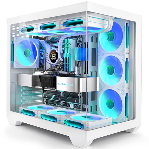 White PC Case, ATX Gaming PC Case with 7 PWM ARGB Fans Pre-Installed,Type-C Full-View Dual Tempered Glass, Gaming Cpmputer CASE