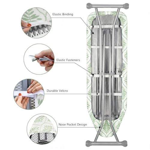 Image of SheeChung Ironing Board Cover and Pad 15 inchx49 inch,Iron Board Cover with Elastic Edge & Adjustable Fastener,Cotton Covers Resist Scorching and Staining Extra Thick Padding,Silicone Coating,Bohemian Leaves