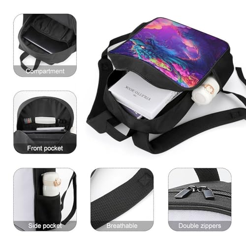Dragon with Flowers Moon Night Travel Backpack Casual Daypack Shoulder Bag with Adjustable Shoulder Straps for Hiking4
