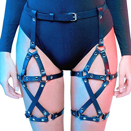 Women's Leather Garters Leg Harness Caged Thigh Holster Harajuku Adjustable Waist Gothic Rings