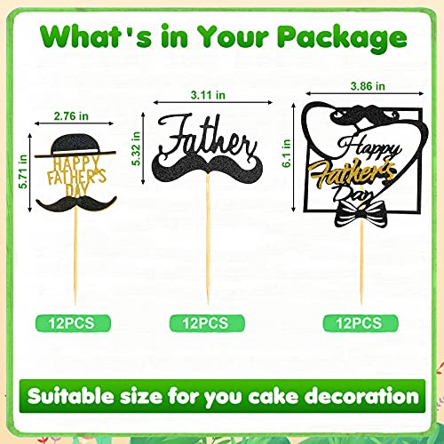 36 Pieces Glitter Father's Day Cupcake Toppers Happy Father's Day Cake Toppers For Father's Day Party Supplies Cake Dessert Picks Decoration #TOP1