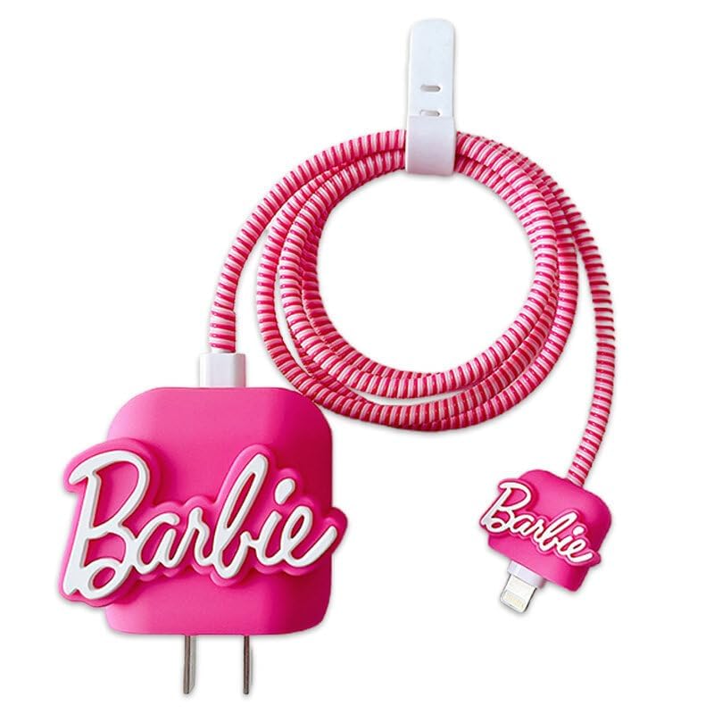 Image of Cartoon 3D Design Protective Case Compatible with Apple 18W - 20W USB-C Power Adapter Charger, Protective Cover for iPhone 18W & 20W Power Adapter Charger with Wire Saver. (Barbie)