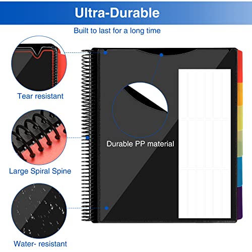 12 Pocket Project Organizer, Forvencer 1/6-Cut Tab Binder Organizer With Sticky Labels, Multi Pocket Folder With Zipper Pouch, Folder Binder Spiral Pocket Organizer Folder Notebook, Letter Size, Black #TOP2