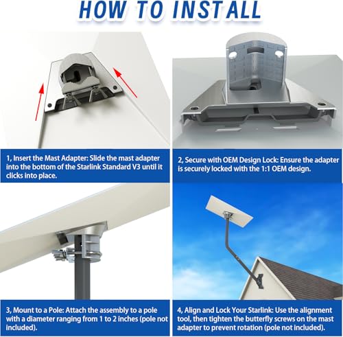 Image of CEKAY Starlink Gen 3 Mount Adapter, Heavy Duty Pipe Mount for Standard 4 X Dish, No Set Screw U-Bolt Clamp with Wing Nuts, Fits 1-2 inch Poles, Rust-Resistant Aluminum Alloy (Pipe Not Included)
