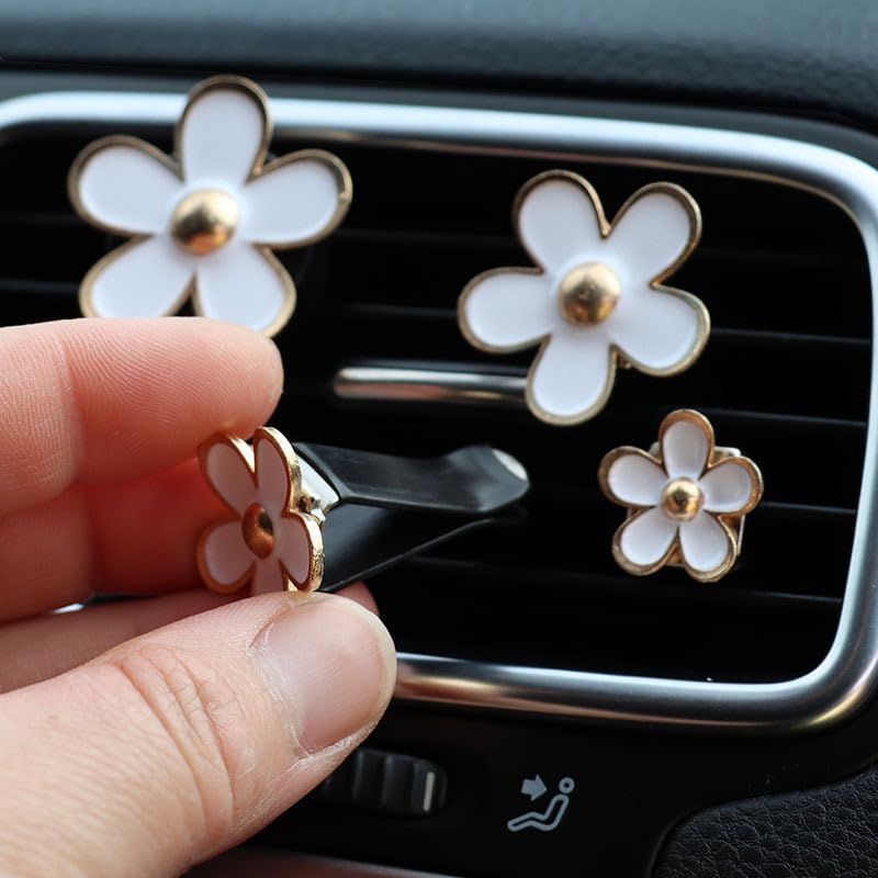 Image of 4 Pieces Daisy Flower Air Vent Clip Car Charm Colorful Car Interior Accessories for Girls Women（Yellow）