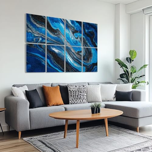 8 Pack Paneles Acústicos Decorativos de Arte Diseño Abstracto Azul Negro Mármol Paneles Absorbentes de Sonido Autoadhesivos para Estudios de Grabación y Oficina 48"x32" miniatura 6
