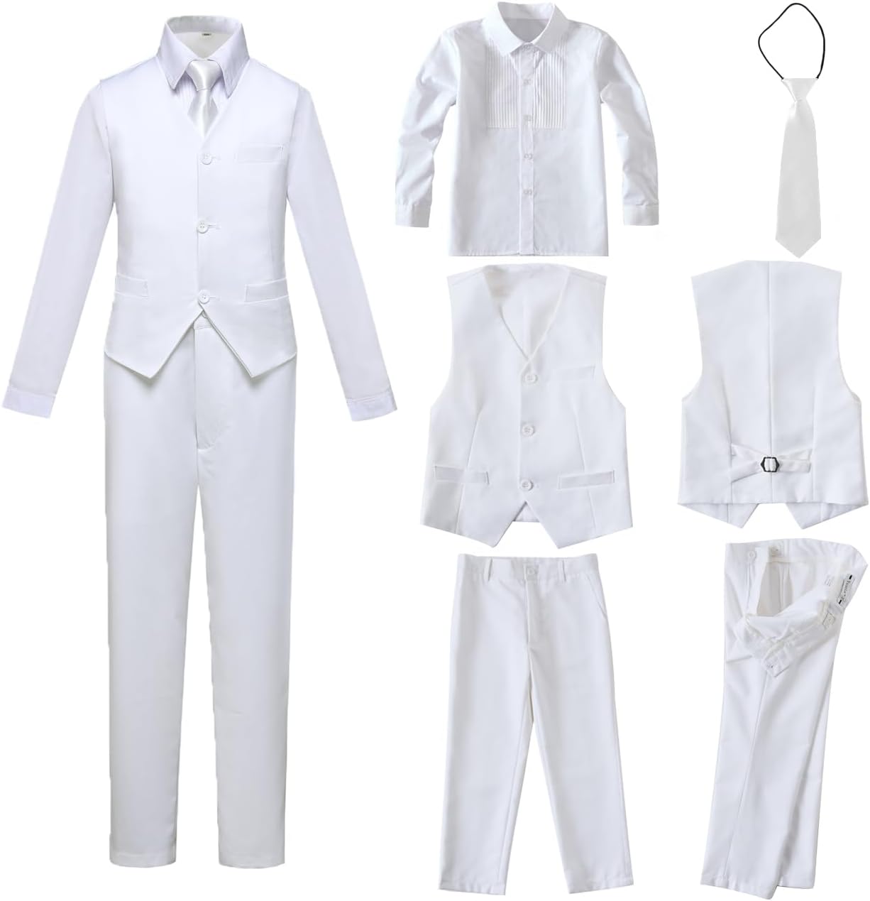 Boys 4 Pieces Suits Slim Fit Kids Outfits Vest Pants Sets Black Blue Formal Dresswear for Boy