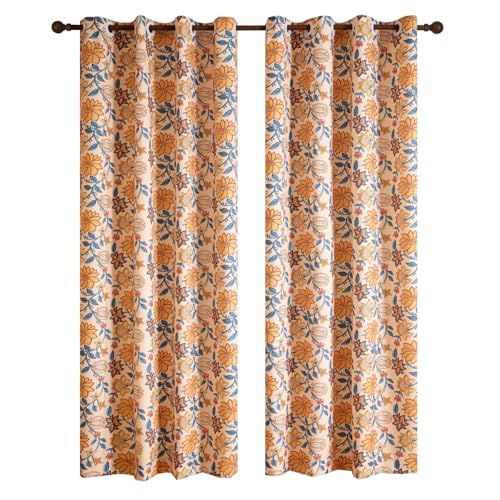 Image of ISAENNE Designer Vintage Linen Printed Curtain,2 Panels,87 inchx65 inch-Estevan B